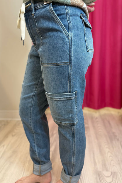 Denim Jogger with Side Pockets JEANS JUDY BLUE 