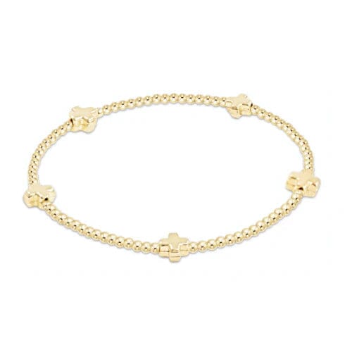 Signature Cross Small Gold Pattern 2mm Bead Bracelet - Gold JEWELRY ENEWTON 