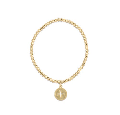 Classic Gold 3mm Bead Bracelet - Signature Cross Gold Disc JEWELRY ENEWTON 