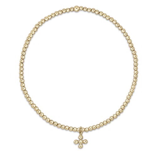 Classic Gold 2mm Bead Bracelet - Classic Beaded Signature Cross Small Gold Charm JEWELRY ENEWTON 