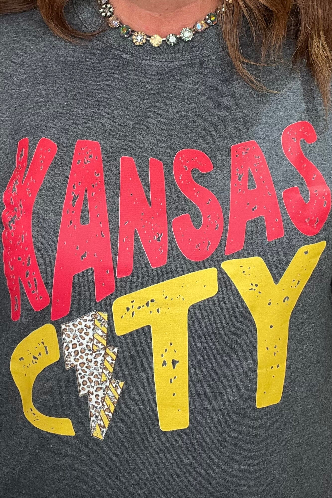  KC Red & Yellow Heart Kansas City Red/yellow heart kc red kc  Sweatshirt : Clothing, Shoes & Jewelry