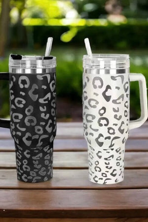 Black Leopard Print 40oz Stainless Steel Portable Cup with Handle – Lucy  K's Boutique